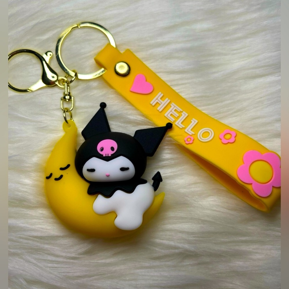 New Kuromi from Hello Kitty Keychain Hugging Crescent Moon